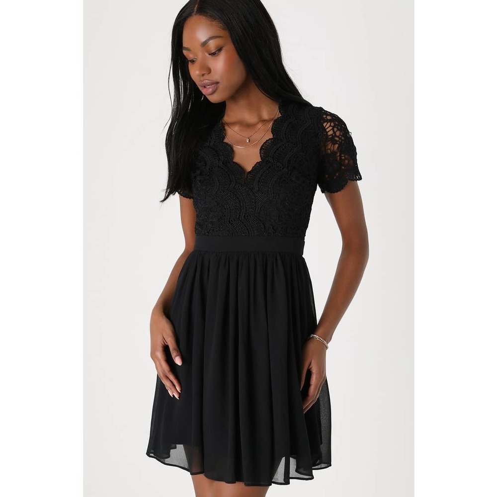 Lulus Angel In Disguise Black Lace Skater Dress-NWT-XL